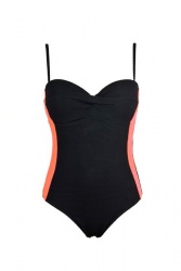 Maillot 1 pièce rétro bustier noir et corail fluo