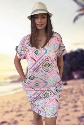 Robe de plage imprimé ethnique fluo